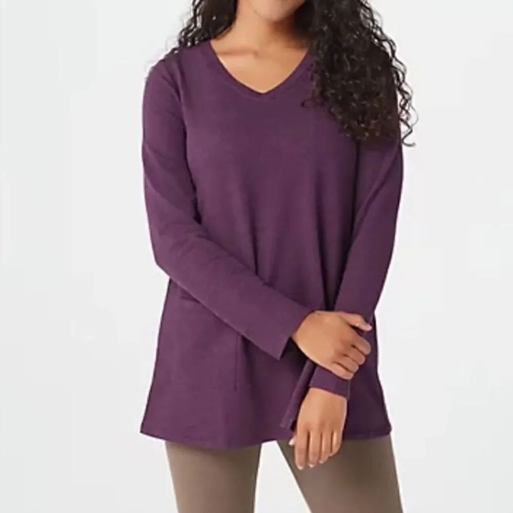 LOGO Lounge by Lori Goldstein Angled Slit Cotton French Terry Top